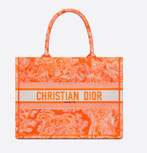 MEDIUM DIOR BOOK TOTE Fluorescent Orange Toile de Jouy Reverse Embroidery M1296ZROC