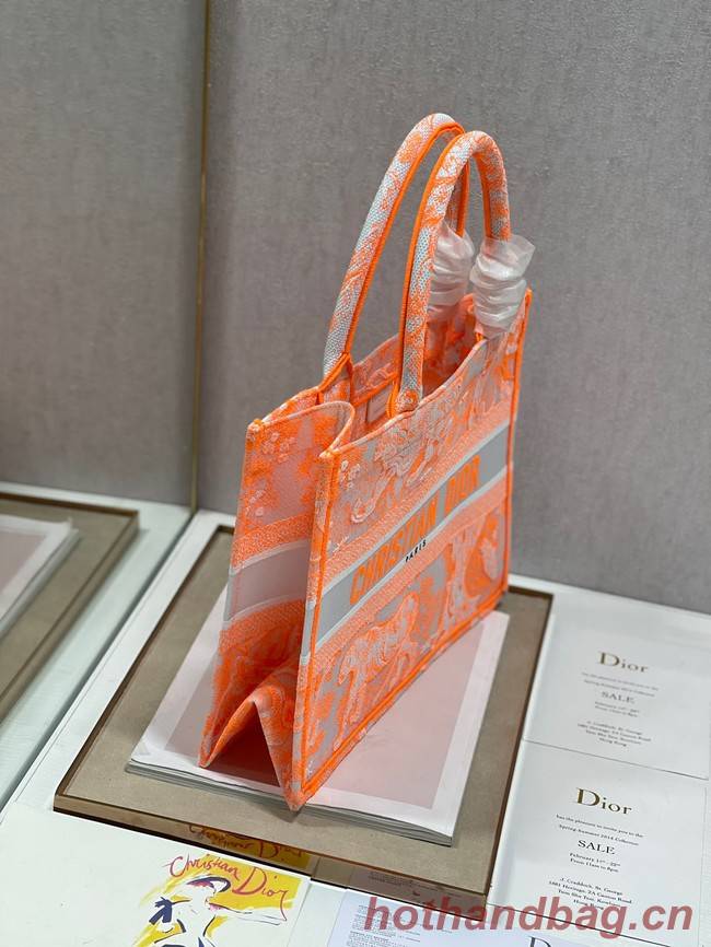 MEDIUM DIOR BOOK TOTE Fluorescent Orange Toile de Jouy Transparent Canvas M1296ZRVJ