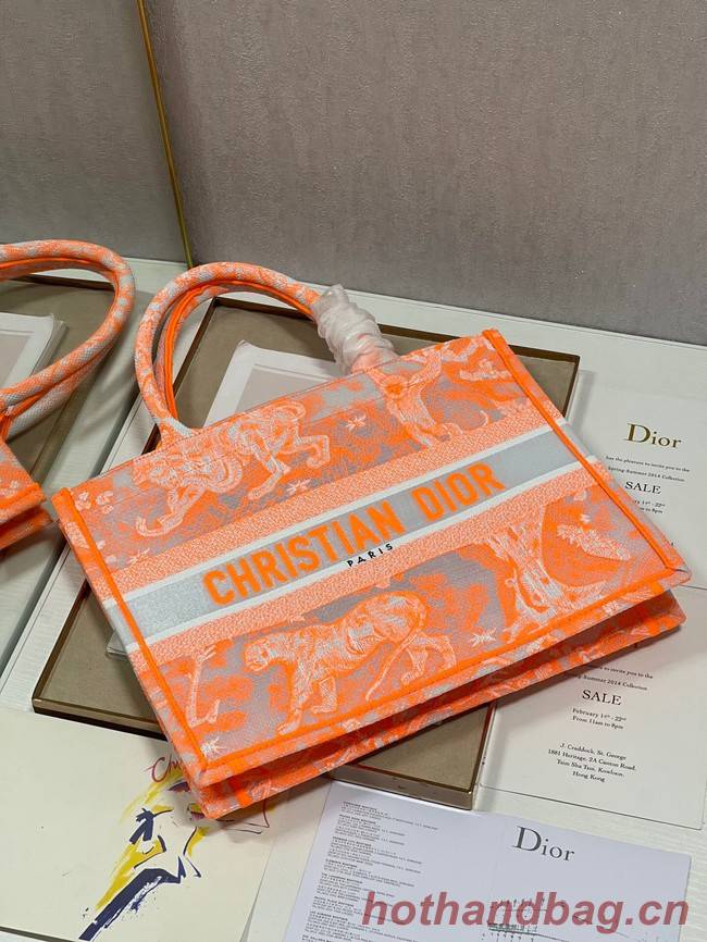 MEDIUM DIOR BOOK TOTE Fluorescent Orange Toile de Jouy Transparent Canvas M1296ZRVJ