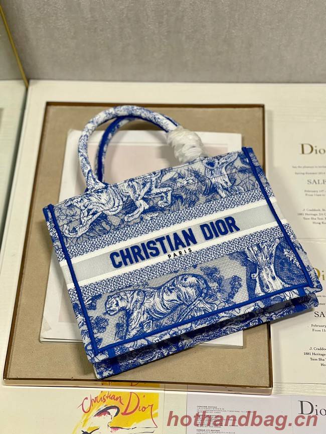 SMALL DIOR BOOK TOTE Blue Toile de Jouy Reverse Embroidery M1265ZRGO