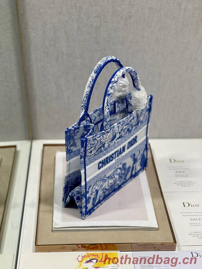 SMALL DIOR BOOK TOTE Blue Toile de Jouy Reverse Embroidery M1265ZRGO