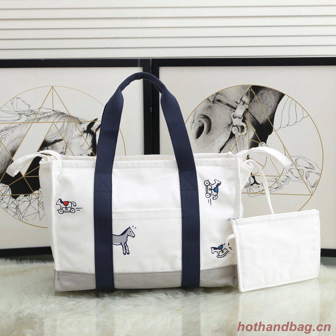 Hermes  Adada Nappy Canvas Shopping Bag H5635 Navy&White