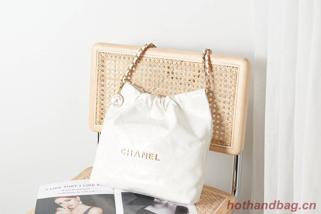 CHANEL 22 SMALL HANDBAG AS3260 white&gold Metal