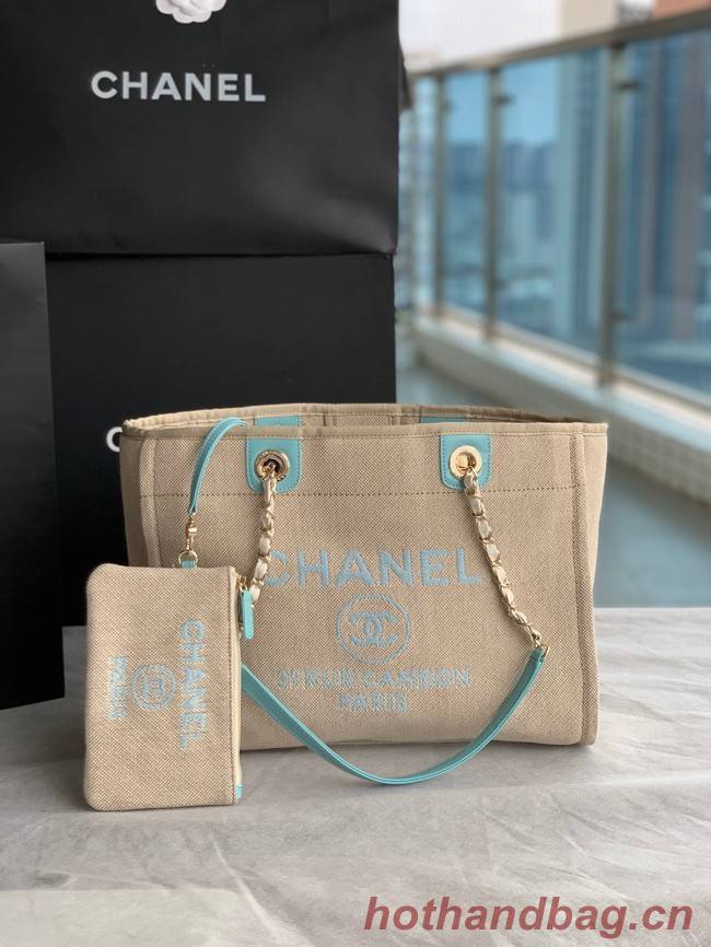 Chanel Canvas Shopping Bag 67001 Beige&sky blue