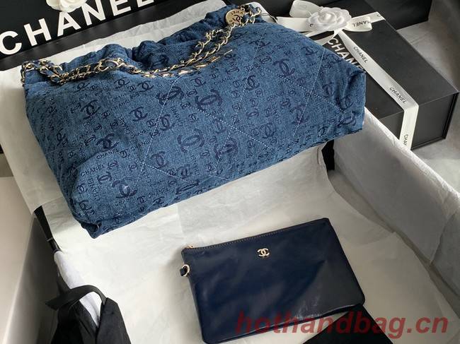 CHANEL 22 HANDBAG Denim AS3261 blue&gold