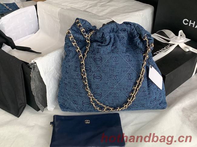 CHANEL 22 HANDBAG Denim AS3261 blue&white