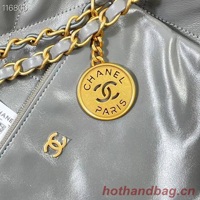 CHANEL 22 HANDBAG Shiny Calfskin & gold-Tone Metal AS3262 gray