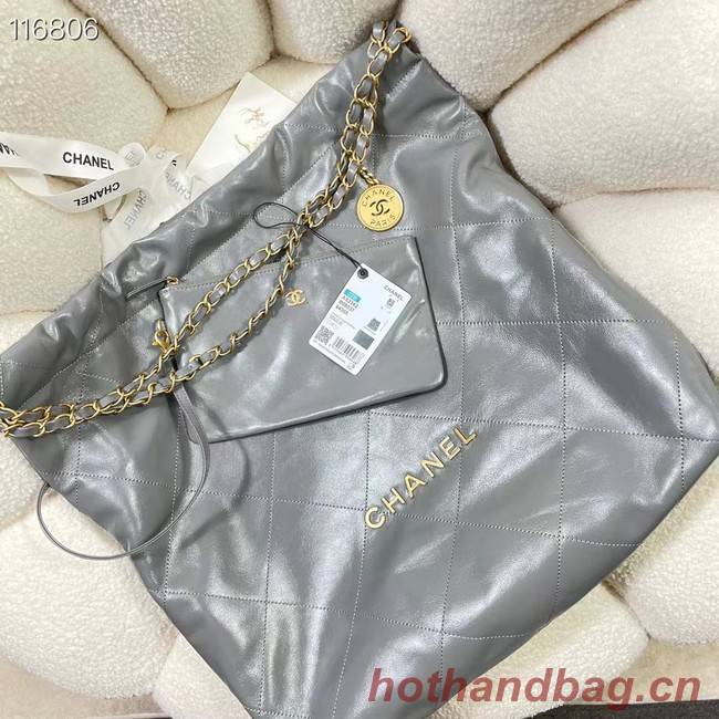 CHANEL 22 HANDBAG Shiny Calfskin & gold-Tone Metal AS3262 gray