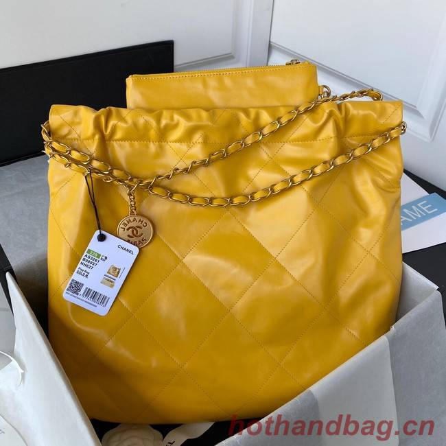 CHANEL 22 HANDBAG Shiny Calfskin & Gold-Tone Metal AS3261 yellow