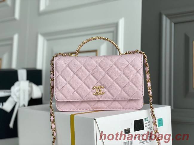 Chanel MINI FLAP BAG CLUTCH WITH CHAIN Gold-Tone Metal 22SS pink