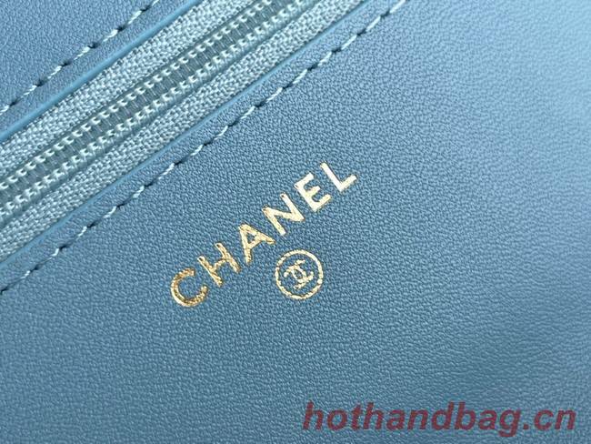 Chanel MINI FLAP BAG CLUTCH WITH CHAIN Gold-Tone Metal 22SS sky blue