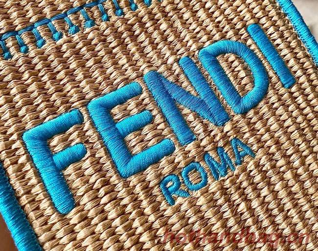 FENDI Mini Sunshine Shopper FF raffia mini-bag 8BS051A blue