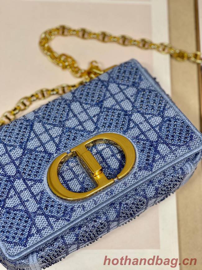 SMALL DIOR CARO BAG Macrocannage Tweed Embroidery M9241 BLUE