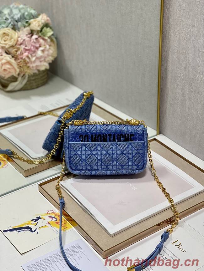 SMALL DIOR CARO BAG Macrocannage Tweed Embroidery M9241 BLUE