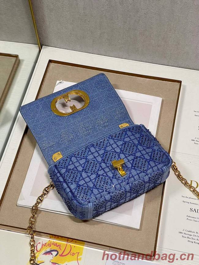 SMALL DIOR CARO BAG Macrocannage Tweed Embroidery M9241 BLUE