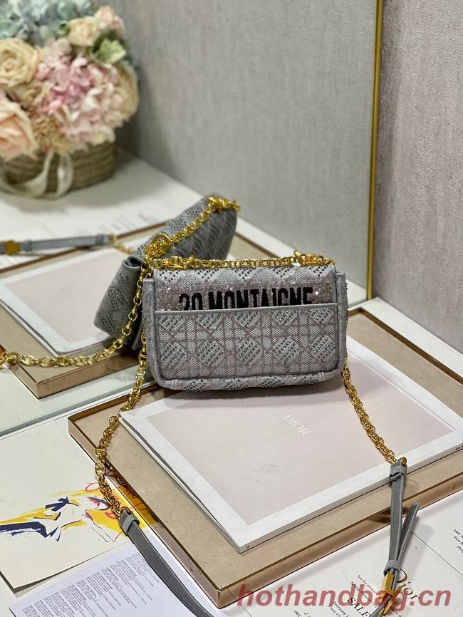 SMALL DIOR CARO BAG Macrocannage Tweed Embroidery M9241 GRAY