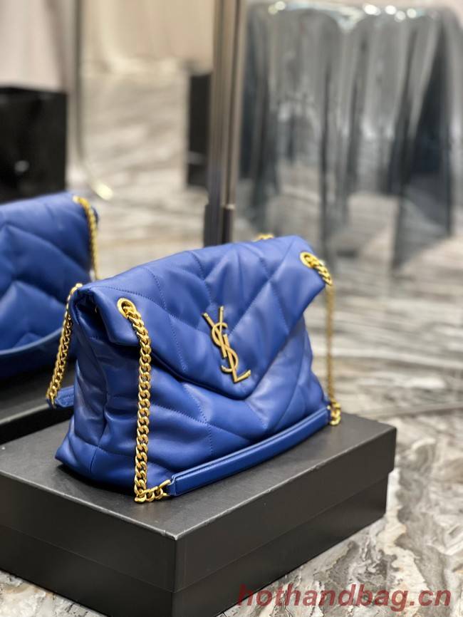 Yves Saint Laurent LOULOU PUFFER MEDIUM BAG IN QUILTED CRINKLED MATTE LEATHER Y577475 Electro optic blue