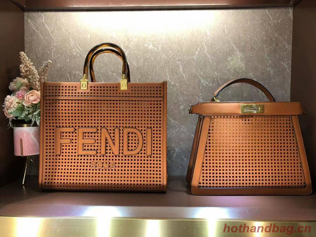 Fendi Sunshine Medium Two-toned perforated leather shopper 8BH386A brown