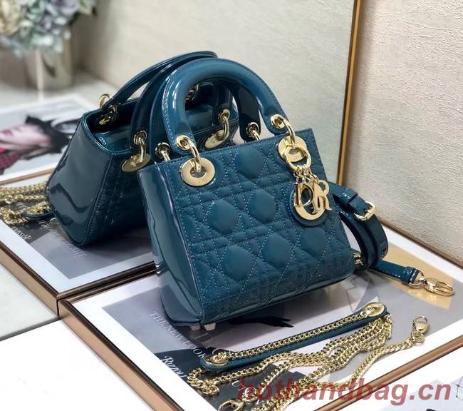 MINI LADY DIOR BAG Patent Cannage Calfskin M0505O Blue