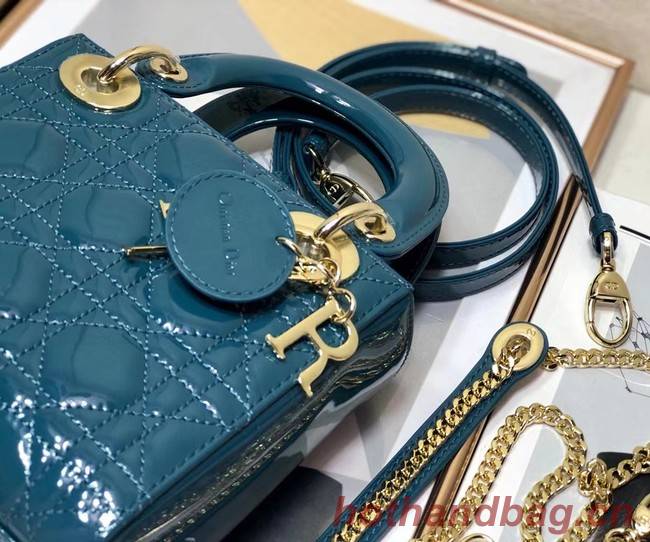 MINI LADY DIOR BAG Patent Cannage Calfskin M0505O Blue