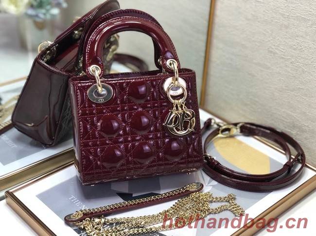 MINI LADY DIOR BAG Patent Cannage Calfskin M0505O burgundy