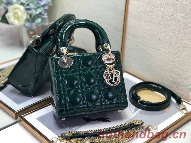 MINI LADY DIOR BAG Patent Cannage Calfskin M0505O green