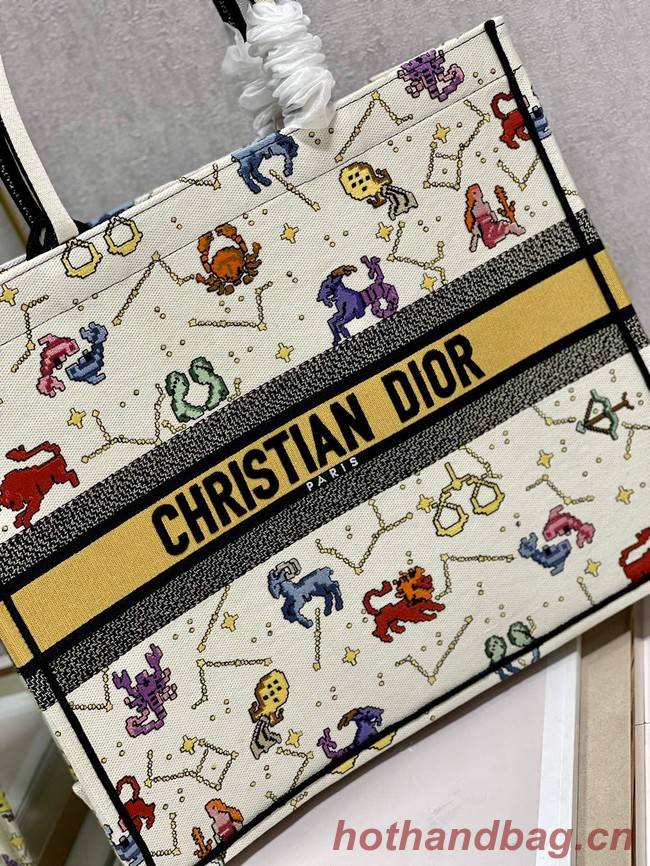 LARGE DIOR BOOK TOTE Latte Multicolor Dior Pixel Zodiac Embroidery M1286ZRTY