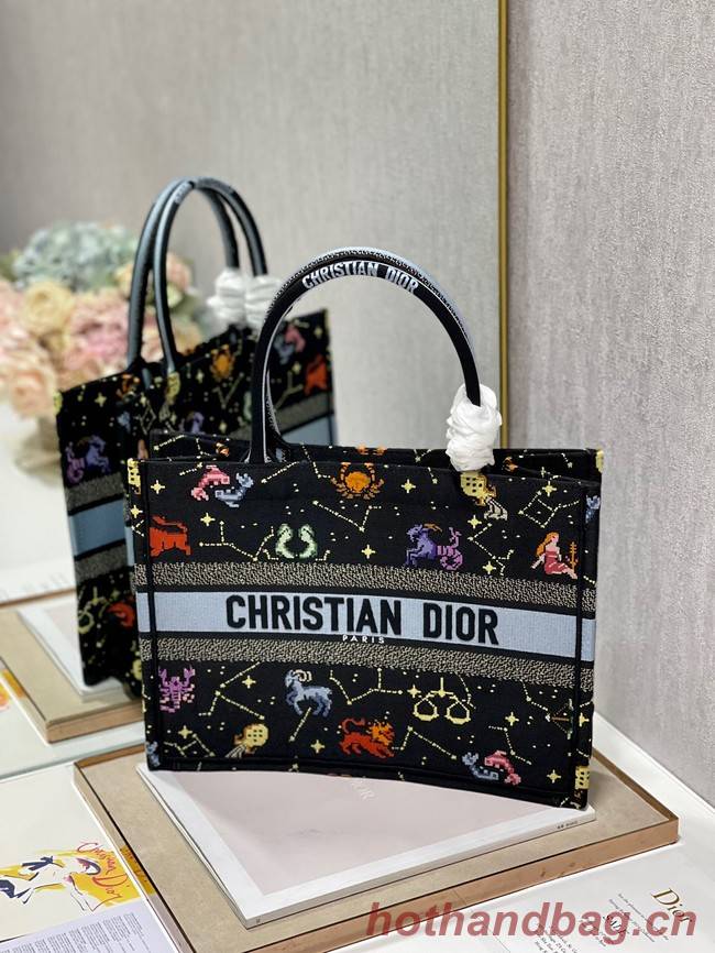 MEDIUM DIOR BOOK TOTE Black Multicolor Dior Pixel Zodiac Embroidery M1296ZRUV