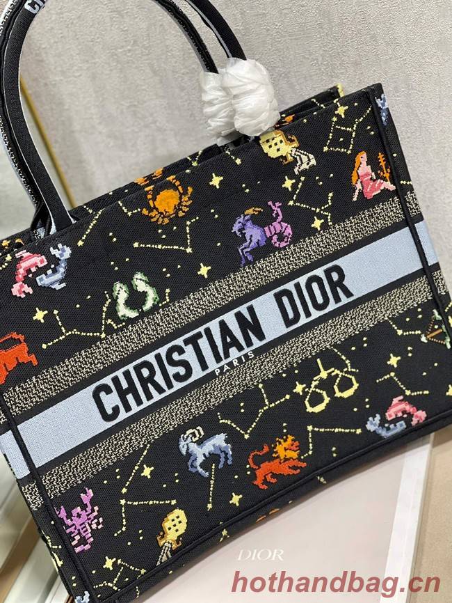 MEDIUM DIOR BOOK TOTE Black Multicolor Dior Pixel Zodiac Embroidery M1296ZRUV