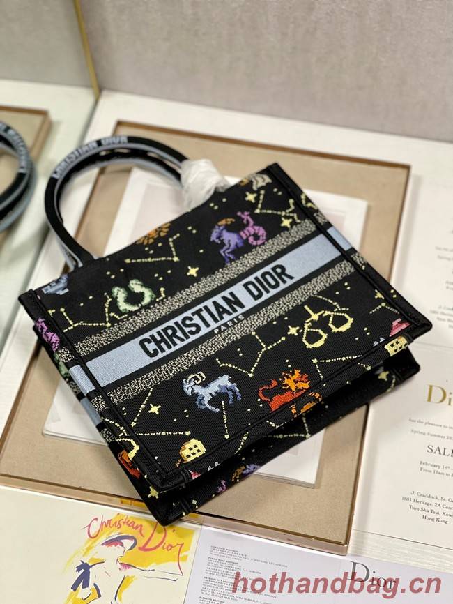 SMALL DIOR BOOK TOTE Black Multicolor Dior Pixel Zodiac Embroidery M1265ZRTY