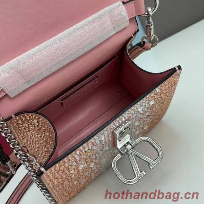 VALENTINO GARAVANI VSLING Shiny diamond Mini totebag XW2B1G9 pink&silver-Tone Metal