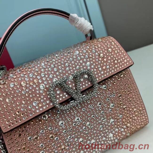 VALENTINO GARAVANI VSLING Shiny diamond Mini totebag XW2B1G9 pink&silver-Tone Metal