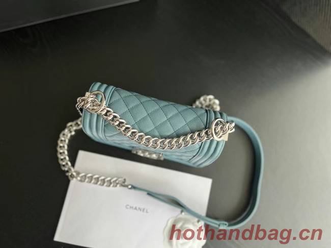 SMALL BOY CHANEL HANDBAG Calfskin & Silver-Tone Metal A67085 Light Blue