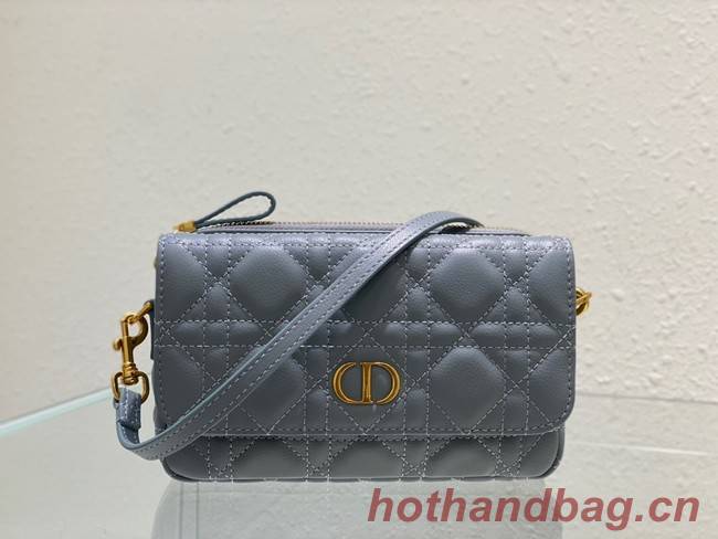 DIOR CARO POUCH WITH CHAIN Supple Cannage Calfskin S5125UWH Cloud Blue