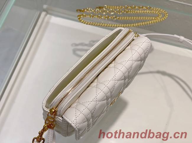 DIOR CARO POUCH WITH CHAIN Supple Cannage Calfskin S5125UWH white