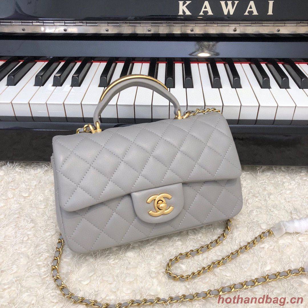 CHANEL 22B mini CF flap bag with Gold hardware top handle AS2431 Gray