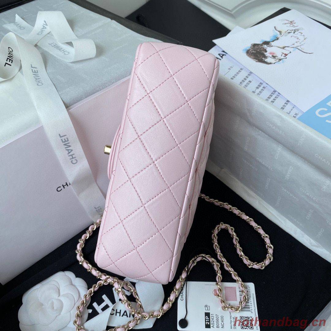 CHANEL 22B mini CF flap bag with top handle AS2431 Pink