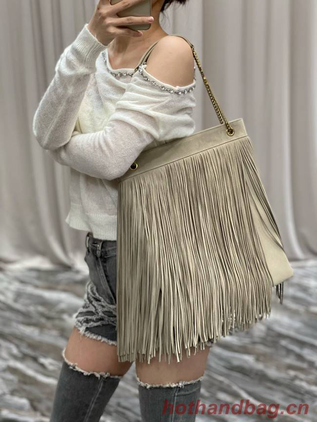 SAINT LAURENT MEDIUM CHAIN BAG IN LIGHT SUEDE WITH FRINGES 633752 BEIGE