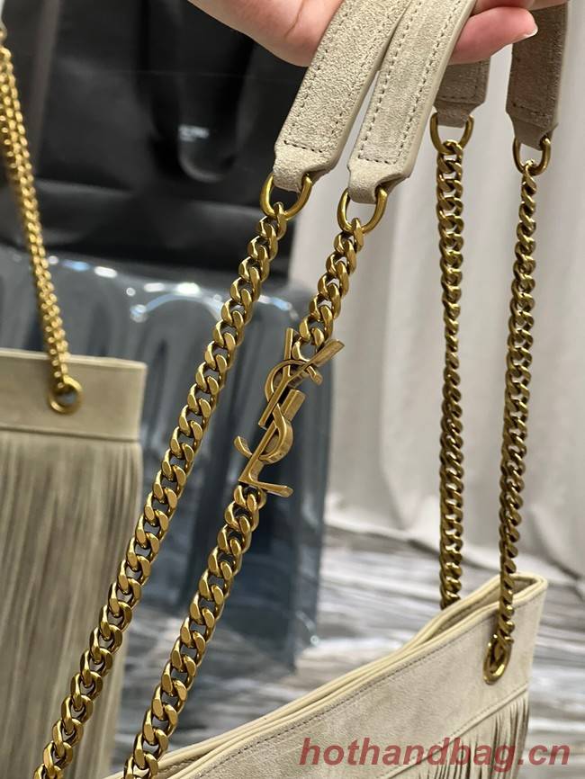 SAINT LAURENT MEDIUM CHAIN BAG IN LIGHT SUEDE WITH FRINGES 633752 BEIGE