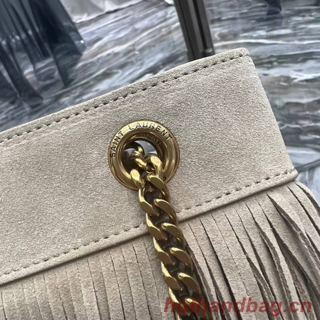 SAINT LAURENT MEDIUM CHAIN BAG IN LIGHT SUEDE WITH FRINGES 633752 BEIGE