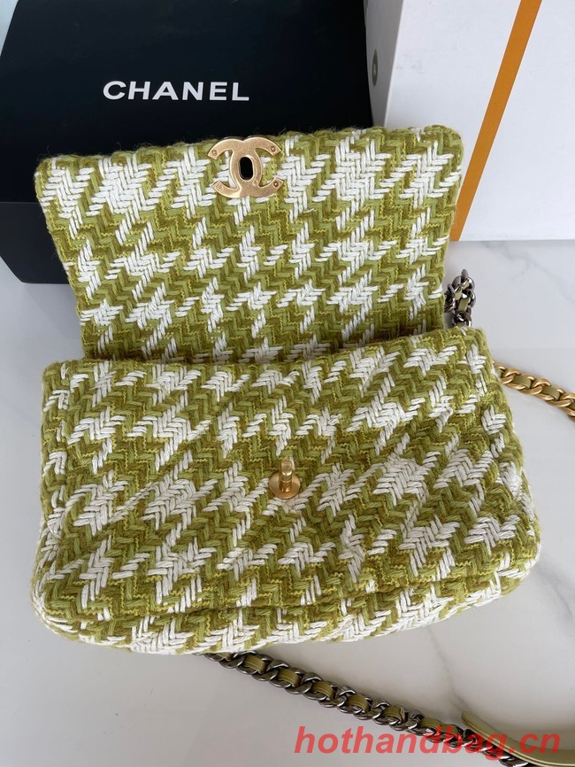 CHANEL 19 LARGE HANDBAG AS1161 Green & Ecru