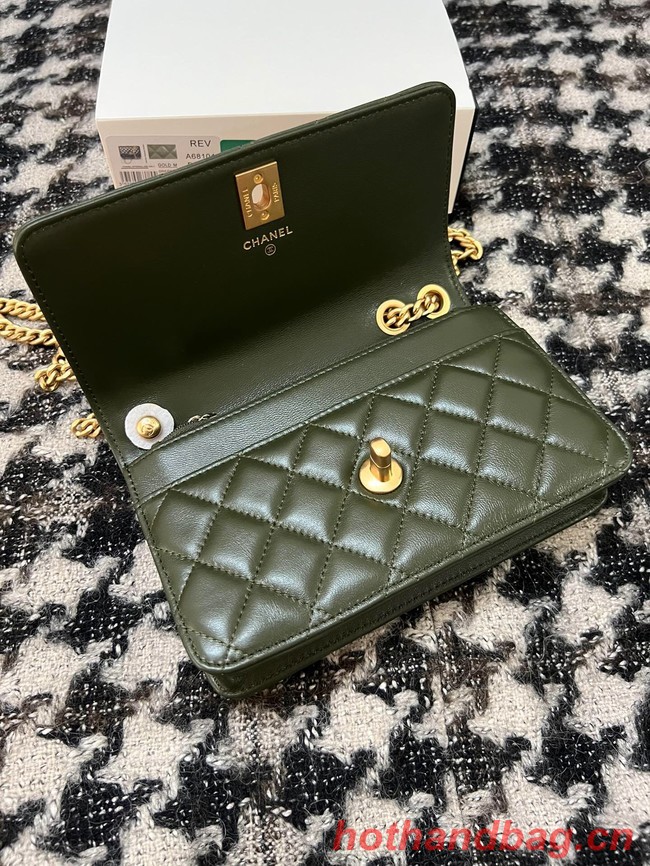 Chanel WALLET ON CHAIN Lambskin & Gold-Tone Metal AP3043 green