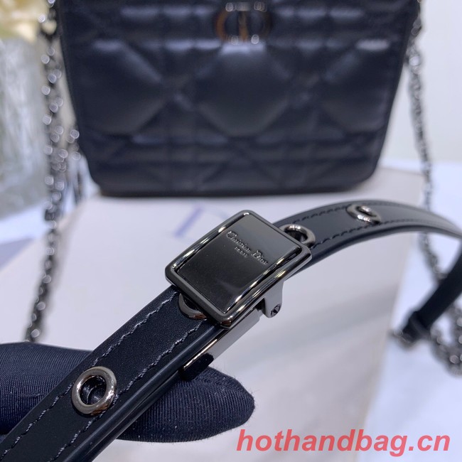 DIOR CARO BOX BAG WITH CHAIN Black Quilted Macrocannage Calfskin S5140B