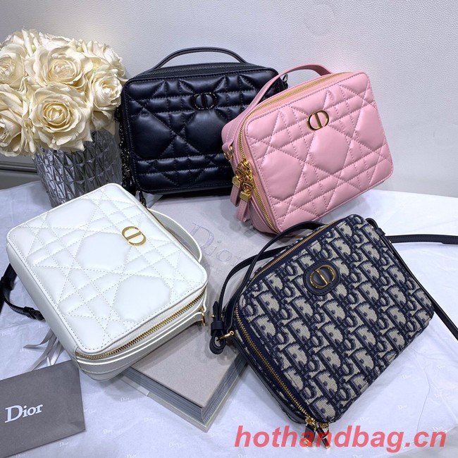 DIOR CARO BOX BAG WITH CHAIN Latte Quilted Macrocannage Calfskin S5140UNG white