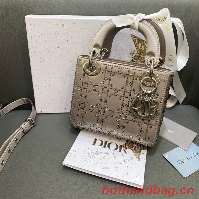 MINI LADY DIOR BAG Strass Cannage Satin M0500P gray