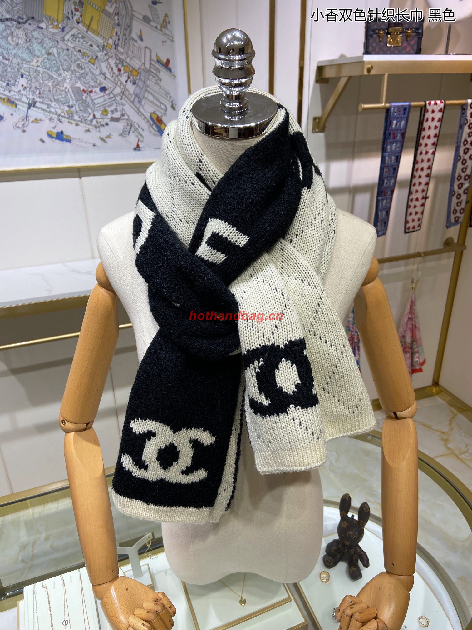 Chanel Wool Scarf CS56980 Black&White