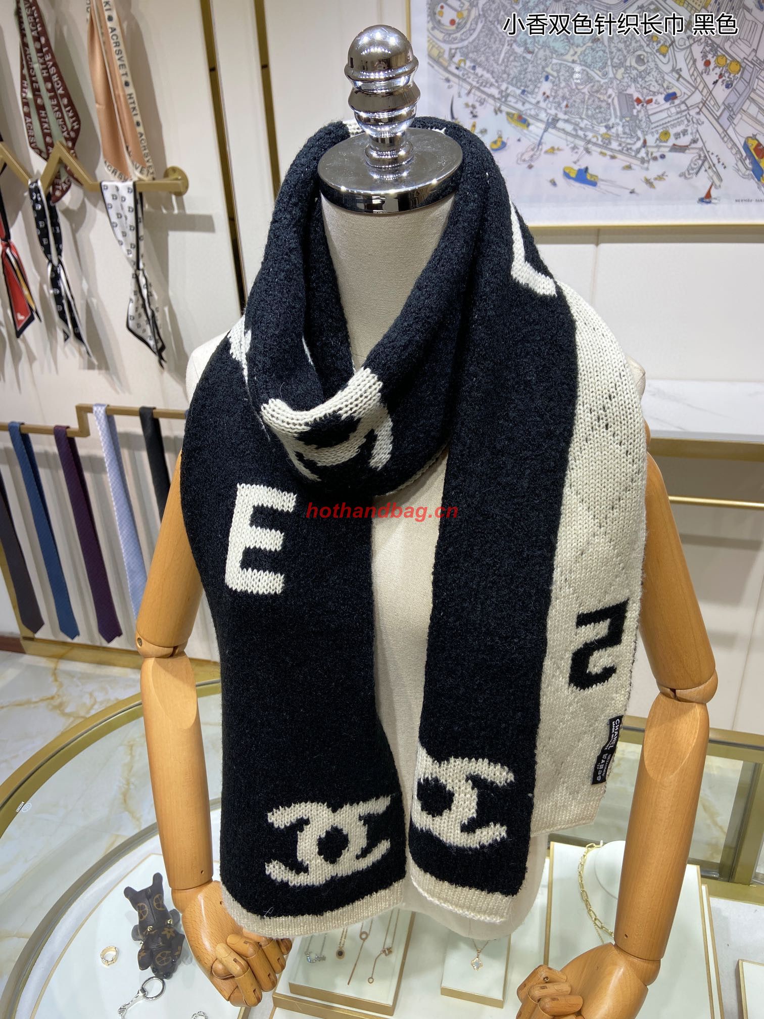 Chanel Wool Scarf CS56980 Black&White