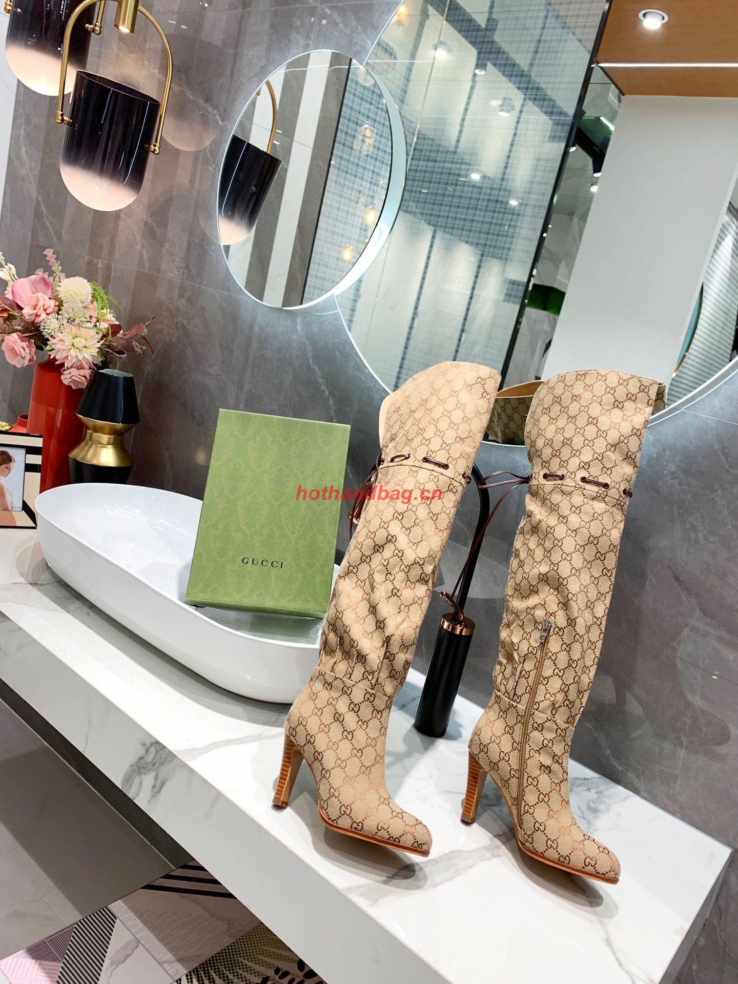 Gucci Boots 60CM Length 9CM Heels C7191003 Khaki