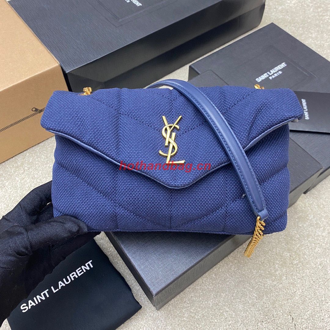 SAINT LAURENT LOULOU SMALL CHAIN BAG IN  CANVAS 620333 BLUE