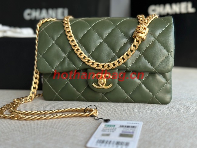 CHANEL FLAP BAG Lambskin & Gold-Tone Metal AS3393 green